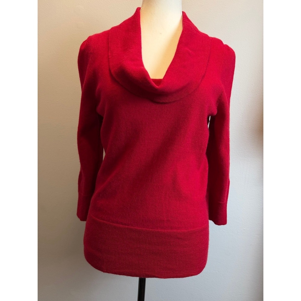 Susan‎ Bristol 100% Italian Merino Wool Red Cowl Neck Sweater Women Old Money
